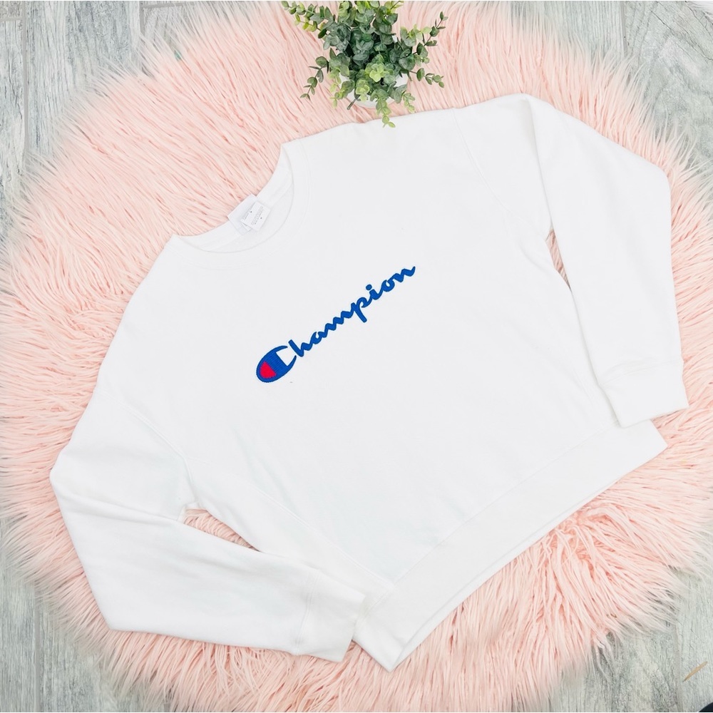 Champion Reverse Weave Ultra White Oversize Midi Cropped Pullover Sweater